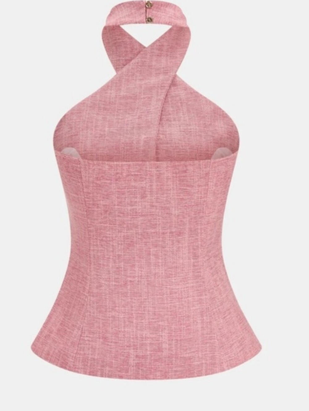 COMMENSE Pink Halter Peplum Romper with Gold Buttons - Picture 4 of 7